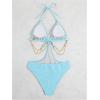 imageOYOANGLE Womens Chain Linked Cut Out Halter One Piece Swimsuit Tummy Control Bathing SuitBlue