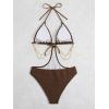 imageOYOANGLE Womens Chain Linked Cut Out Halter One Piece Swimsuit Tummy Control Bathing SuitChocolate Brown