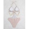 imageOYOANGLE Womens Chain Linked Cut Out Halter One Piece Swimsuit Tummy Control Bathing SuitPink