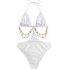 imageOYOANGLE Womens Chain Linked Cut Out Halter One Piece Swimsuit Tummy Control Bathing SuitWhite