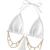 imageOYOANGLE Womens Chain Linked Cut Out Halter One Piece Swimsuit Tummy Control Bathing SuitWhite