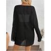 imageOYOANGLE Womens Chiffon Sheer Long Sleeve Open Front Cardigan See Through Casual Outerwear CoatBlack
