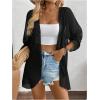 imageOYOANGLE Womens Chiffon Sheer Long Sleeve Open Front Cardigan See Through Casual Outerwear CoatBlack