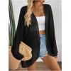 imageOYOANGLE Womens Chiffon Sheer Long Sleeve Open Front Cardigan See Through Casual Outerwear CoatBlack