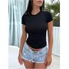 imageOYOANGLE Womens Crew Neck Short Sleeve T Shirt Solid Slim Fit Casual Basic Tee TopsBlack