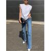 imageOYOANGLE Womens Crew Neck Tank Tops Sleeveless Shoulder Padded Loose Casual Summer Tee ShirtsWhite