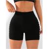 imageOYOANGLE Womens Criss Cross Cut Out High Waisted Short Leggings Seamless Booty Biker Shorts ActivewearBlack