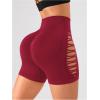 imageOYOANGLE Womens Criss Cross Cut Out High Waisted Short Leggings Seamless Booty Biker Shorts ActivewearBurgundy