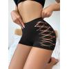 imageOYOANGLE Womens Cut Out Mid Rise Boyshort Panties Solid Plain Criss Cross Seamless UnderwearBlack