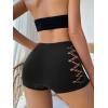imageOYOANGLE Womens Cut Out Mid Rise Boyshort Panties Solid Plain Criss Cross Seamless UnderwearBlack