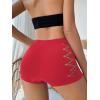 imageOYOANGLE Womens Cut Out Mid Rise Boyshort Panties Solid Plain Criss Cross Seamless UnderwearRed