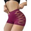 imageOYOANGLE Womens Cut Out Mid Rise Boyshort Panties Solid Plain Criss Cross Seamless UnderwearRed Violet