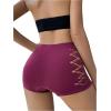 imageOYOANGLE Womens Cut Out Mid Rise Boyshort Panties Solid Plain Criss Cross Seamless UnderwearRed Violet