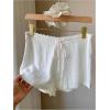 imageOYOANGLE Womens Drawstring Cute Linen Shorts Lace Trim High Waist Wide Leg Casual BoyshortsWhite