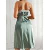 imageOYOANGLE Womens Elegant Lace Trim Satin Nightgowns Knot Side V Neck Midi Slip Dress SleepwearGreen