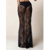 imageOYOANGLE Womens Floral Lace Sheer Maxi Skirt High Waisted See Through Fishtail SkirtsBlack