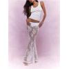 imageOYOANGLE Womens Floral Lace Sheer Maxi Skirt High Waisted See Through Fishtail SkirtsWhite