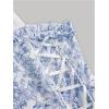 imageOYOANGLE Womens Floral Lace Up Bow Tie Shoulder Short Dress Ruffle A Line Short Tank DressesBlue