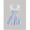 imageOYOANGLE Womens Floral Lace Up Bow Tie Shoulder Short Dress Ruffle A Line Short Tank DressesBlue