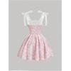 imageOYOANGLE Womens Floral Lace Up Bow Tie Shoulder Short Dress Ruffle A Line Short Tank DressesPink