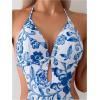 imageOYOANGLE Womens Floral Print Halter Neck One Piece Swimsuits Cut Out tie Backless Bathing Suit Beach MonokiniBlue