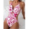 imageOYOANGLE Womens Floral Print Halter Neck One Piece Swimsuits Cut Out tie Backless Bathing Suit Beach MonokiniPink