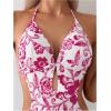 imageOYOANGLE Womens Floral Print Halter Neck One Piece Swimsuits Cut Out tie Backless Bathing Suit Beach MonokiniPink
