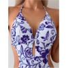 imageOYOANGLE Womens Floral Print Halter Neck One Piece Swimsuits Cut Out tie Backless Bathing Suit Beach MonokiniPurple