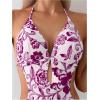 imageOYOANGLE Womens Floral Print Halter Neck One Piece Swimsuits Cut Out tie Backless Bathing Suit Beach MonokiniPurple and White