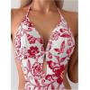 imageOYOANGLE Womens Floral Print Halter Neck One Piece Swimsuits Cut Out tie Backless Bathing Suit Beach MonokiniRed