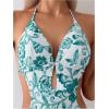 imageOYOANGLE Womens Floral Print Halter Neck One Piece Swimsuits Cut Out tie Backless Bathing Suit Beach MonokiniTeal Blue