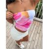 imageOYOANGLE Womens Floral Print Ruched Strapless Tube Top Vacation Slim Fit Crop Bandeau TopsWhite and Pink