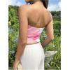 imageOYOANGLE Womens Floral Print Ruched Strapless Tube Top Vacation Slim Fit Crop Bandeau TopsWhite and Pink