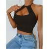 imageOYOANGLE Womens Halter Neck Crop Tops Cut Out Sleeveless Open Back Fitted Party TopsBlack