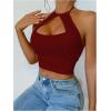 imageOYOANGLE Womens Halter Neck Crop Tops Cut Out Sleeveless Open Back Fitted Party TopsBurgundy