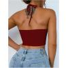 imageOYOANGLE Womens Halter Neck Crop Tops Cut Out Sleeveless Open Back Fitted Party TopsBurgundy