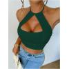 imageOYOANGLE Womens Halter Neck Crop Tops Cut Out Sleeveless Open Back Fitted Party TopsDark Green