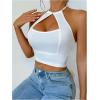 imageOYOANGLE Womens Halter Neck Crop Tops Cut Out Sleeveless Open Back Fitted Party TopsWhite