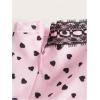 imageOYOANGLE Womens Heart Print Lace Tie Shoulder Babydoll Tank Top Bow Scoop Neck Sleeveless Peplum TopsPink