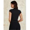 imageOYOANGLE Womens High Neck Cap Sleeve Ruched TShirt Basic Solid Summer Tight TopsBlack