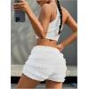 imageOYOANGLE Womens Lace Trim Y2K Mini Shorts Drop Waist Skinny Shorts Cute Pumpkin PantsWhite