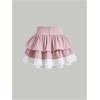 imageOYOANGLE Womens Lace Up High Waist Ruffle Skirt Cute Tiered Layered Mini Flared SkirtsPink