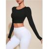 imageOYOANGLE Womens Long Sleeve Workout Top Criss Cross Backless Fitted Crop Tops Gym Athletic ShirtBlack