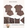 imageOYOANGLE Womens Maternity 2 Pieces Pajamas Outfits Loose Short Sleeve Tshirt Top and Shorts LoungewearBrown