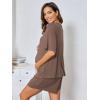 imageOYOANGLE Womens Maternity 2 Pieces Pajamas Outfits Loose Short Sleeve Tshirt Top and Shorts LoungewearBrown