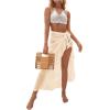 imageOYOANGLE Womens Mesh Sheer Swimsuit Cover Up Ruffle Tie Side Beach Sarong Wrap Long SkirtApricot Solid