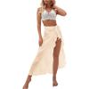 imageOYOANGLE Womens Mesh Sheer Swimsuit Cover Up Ruffle Tie Side Beach Sarong Wrap Long SkirtApricot Solid