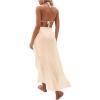 imageOYOANGLE Womens Mesh Sheer Swimsuit Cover Up Ruffle Tie Side Beach Sarong Wrap Long SkirtApricot Solid