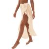 imageOYOANGLE Womens Mesh Sheer Swimsuit Cover Up Ruffle Tie Side Beach Sarong Wrap Long SkirtApricot Solid