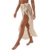 imageOYOANGLE Womens Mesh Sheer Swimsuit Cover Up Ruffle Tie Side Beach Sarong Wrap Long SkirtBeige
